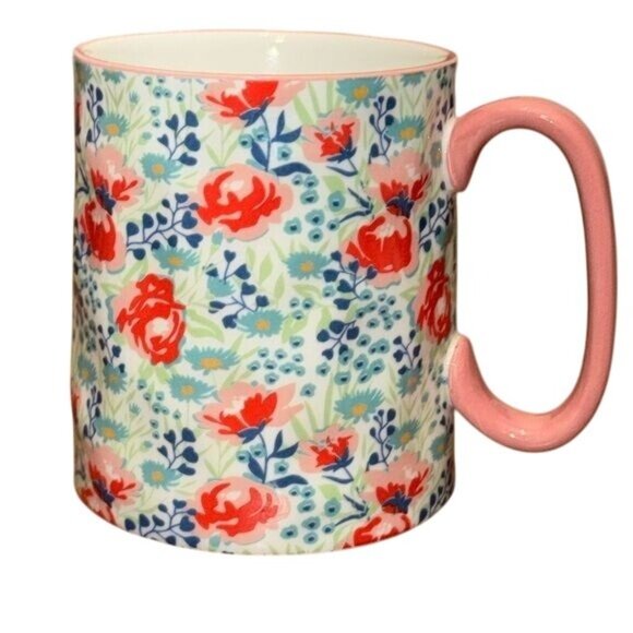 Bella Floral Collection Ceramic Mug 10 Strawberry Street 11 oz Blue & Pink - Picture 1 of 5